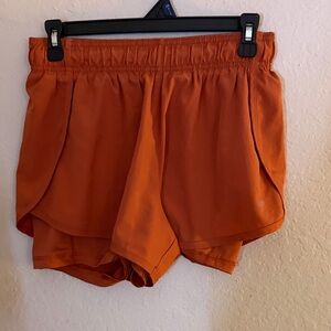 LEGEND WOMENS ATHLETIC SHORTS WITH UNDERSHORTS BURNT ORANGE-M